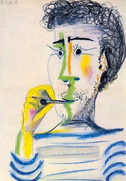 Tete d homme barbu a la cigarette III 1964 Cubist Oil Paintings